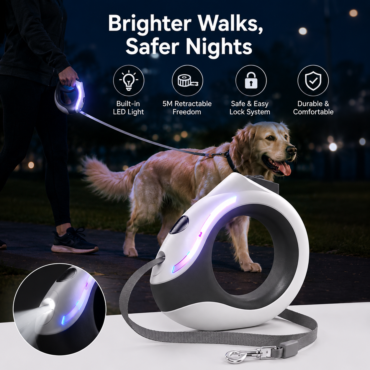 Retractable Dog Leash with LED Light